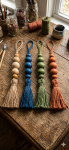 Wood <b>Bead</b> Tassel Decorative <b>Fringe</b> in Natural Blue Green Orange Colors - Product Image 5