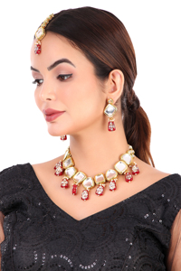 Party Wear Engagement Wedding Anniversary Choker Earrings Set Traditional Zircon Trendy <b>Gift</b> Jewelry Women Necklace Brass Alloy - Product Image 4