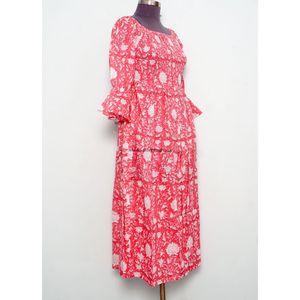 Vestido corto de verano de algodón con cuello cuadrado, vestido corto con estampado floral de manga larga, vestido midi para mujer. - Product Image 4