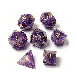 High quality stone dice Amethyst natural crystal reiki healing gemstones <b>Engraved</b> custom dice set Vikings crystal - Product Image 1