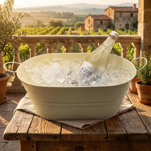 Modern Cream White Oval Galvanized Steel <b>Ice</b> Bucket With Wire Side Handles Powder Coated Metal Party Beverage Tub Supply - Product Image 5