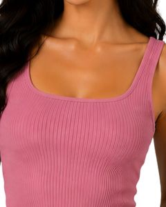 Top corto acanalado rosa para mujer, sin mangas, cuello cuadrado, ajustado, de punto, algodón elástico, moda casual de verano, chaleco personalizado para mujer - Product Image 5