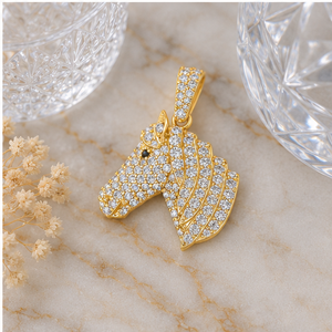 14K <b>Solid</b> <b>Gold</b> Necklace Trendy Fine <b>Pendants</b> Charms Custom Iced Horse Head Face Animal Natural Diamonds <b>Pendant</b> Gifts - Product Image 4
