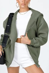 Sweat à capuche zippé tendance pour femme, personnalisable avec logo, en molleton épais, coupe oversize courte, style streetwear vintage décontracté - Product Image 2
