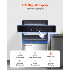 Máquina de Hielo Comercial de Acero para Cocina, 110 lb/24 h, Capacidad de Almacenamiento de 33 lb, Bomba de Drenaje Digital LED, Produce 50 Cubos de Hielo - Product Image 4