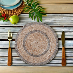 แผ่นรองจานแบบถักมือจากปอกระเจา ขนาด 12 นิ้ว ลายทางแบบดั้งเดิม หรูหรา ใช้ได้สองด้าน เป็นมิตรกับสิ่งแวดล้อม ใช้ซ้ำได้ กันลื่น เหมาะสำหรับใช้ในบ้าน โรงแรม และงานเลี้ยง - Product Image 2