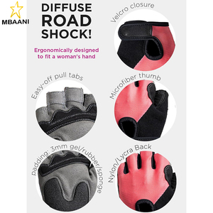 Gants de cyclisme pour femmes, T-Gloves, gants de vélo de montagne confortables en maille à demi-doigts avec coussinets en gel - Product Image 3