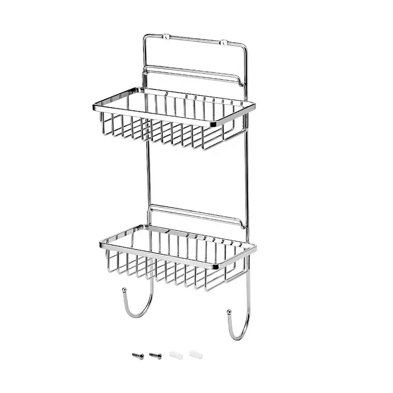 Stainless Steel #304 2 Tier Bathroom Hanging Storage Shelf Wire Basket