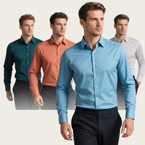 Chemises décontractées pour hommes à manches courtes en popeline polyester/coton, coupe régulière extensible, respirantes, col boutonné, hauts d'été - Product Image 5