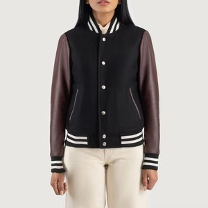 Wholesale Custom <b>Womens</b> Crop Varsity <b>Jacket</b> Letterman Style Quilted Cotton Polyester Baseball <b>Bomber</b> <b>Jacket</b> OEM Logo - Product Image 4