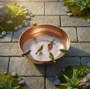 Bol à eau pour oiseaux en cuivre de qualité supérieure, mangeoire durable en cuivre avec base à picots, décoration de jardin, patio, cour pour l'extérieur et la maison - Product Image 1
