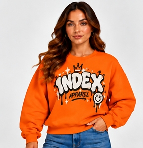 Sweat-shirt à col rond surdimensionné pour femme Index Apparel, manches longues, imprimé orange coulant, 100% coton, vêtements d'automne - Product Image 1