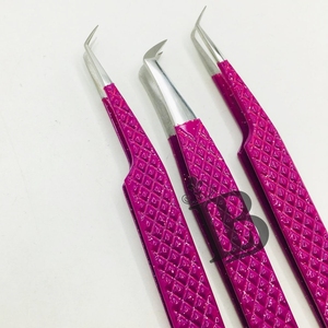 <b>Top</b> Trend Sustainable Stainless Steel Eyelash Extensions Tweezers Purple Color Tweezers 45 Degree Boot Volume Eyelash Tweezers - Product Image 5