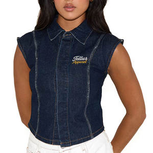 Nouveau style – Haut court en jean pour femme, formel, respirant, à manches courtes, couleur unie, taille personnalisable – Tellus Apparel – Collection Automne - Product Image 1