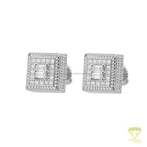 Boucles d'oreilles carrées en diamant de laboratoire, en argent sterling 925, bijoux brillants, cadeau pour hommes et femmes - Product Image 2