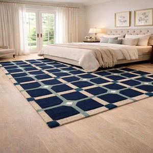 Loop Cut Pile Geometric Area Rug Blue Modern Hand Tufted Carpet Soft Luxury Designer <b>Floor</b> Mat for Livingroom Bedroom Home Decor - Product Image 4