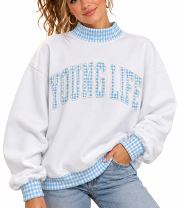 Wholesale Custom Women’s <b>Mock</b> Neck Sweatshirt 100% Cotton Fleece Oversized Gingham Logo Embroidered Private Label Apparel - Product Image 6