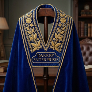 Servicio de Fabricación de Cuellos Ceremoniales de Terciopelo Azul con Bordado de Nudos y Hojas en Oro, Hechos a Mano y Personalizados de Primera Calidad - Product Image 4