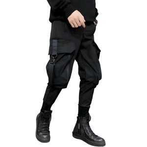 Men's Black <b>Harem</b> Cargo Pants Elastic Waist Multiple Pockets Street Style Joggers Breathable Canvas Fabric Autumn Wear - Product Image 3
