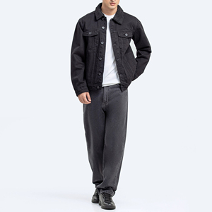 Quality Formal Embroidered Windproof Oversized Drop Shoulder Genuine Leather Stand Collar <b>Filled</b> Denim <b>Jacket</b> <b>Men</b> Distressed - Product Image 4