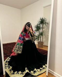 Vestido informal bordado afgano negro, vestido étnico bohemio de manga larga para mujer, vestido largo con dupatta a juego - Product Image 5