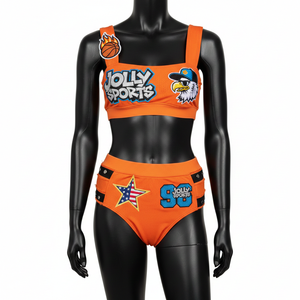 Conjunto de Bikini Premium para Mujer, 225 GSM, Nailon y Spandex, Color Naranja, Estilo Deportivo, Logotipo con Apliques Termoadhesivos - Product Image 6