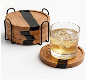 Trending Style Wooden & Resin Coasters Handmade Eco-Friendly 4 Inch Size Drink Coaster Mats & Pads <b>Table</b> Decoration <b>Placemats</b> - Product Image 2