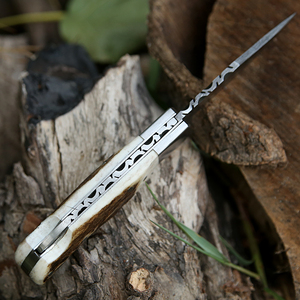 Couteau de chasse pliant en acier inoxydable à poignée en corne de cerf, vente en gros, tactique, pour le camping en plein air - Product Image 6