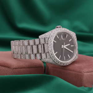 Montre de luxe pour homme, cadran noir, date, acier inoxydable, lunette sertie de diamants, style automatique, montre-bracelet - Product Image 2