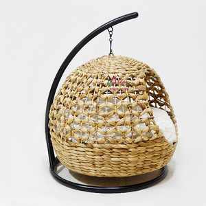 New Design Water Hyacinth Hanging <b>Cat</b> Swing Bed Round Egg Chair with Metal Stand Cushion - Product Image 4