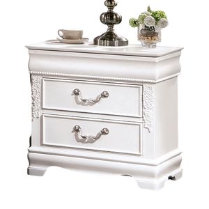 Classic White Solid Wood 1pc Nightstand with 2 Drawers & Nickel <b>Hanging</b> Pulls Bedroom Furniture with <b>Bedside</b> <b>Table</b> - Product Image 5