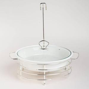 Recipiente Ovalado de Acero Inoxidable para Calentar Alimentos, Acabado Blanco de Lujo, Tapa de Acrílico Transparente con Adorno de Corona Dorada - Product Image 1