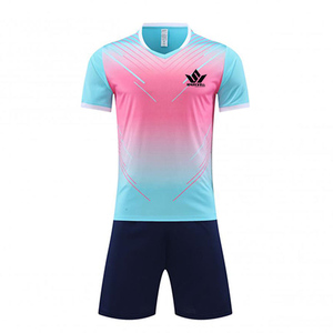 Ensemble de maillot de football personnalisé bleu marine dégradé, col en V, manches courtes, uniforme d'équipe adulte sublimé avec short - Product Image 3