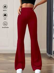 High Stretchable Style <b>Flared</b> <b>Legging</b> Tights Classic Plain Dyed Casual Outdoor Jogging Running Wear Summer Flare Trousers - Product Image 6