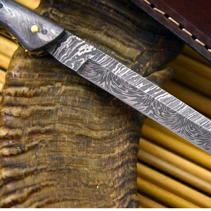 Couteau de chasse TIBERIAL en acier Damas, lame à pointe tombante, manche en Micarta avec étui en cuir, OEM disponible - Product Image 6