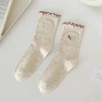 Chaussettes antibactériennes pour femmes, mi-mollet, à volants, tendance automne, polyvalentes, mignonnes, avec nœud en dentelle, chaussettes longues pour étudiantes