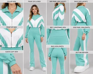<b>Women's</b> Solid Casual 2-<b>Piece</b> Tracksuit Set Full Sleeve Zip-Up Top Side Stripe Sweatpants Regular Fit 100% Cotton Breathable - Product Image 5