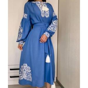Robe longue brodée vert coton pour femme, style A-line, ethnique ukrainienne, broderie folklorique Vyshyvanka, bohème, écologique, vintage - Product Image 4