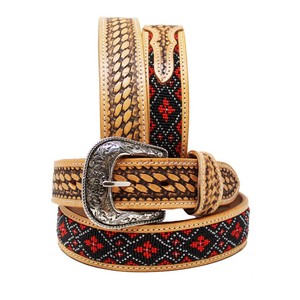 Cinturones de Cuero Vacuno de Grano Completo de Alta Calidad, Color Turquesa, con Costuras Decorativas, Estilo Western/Rodeo, 3.8cm, Sólidos y Duraderos - Product Image 5