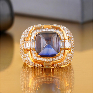 14K <b>Gold</b> Blue Sapphire <b>Cocktail</b> <b>Ring</b> for Women Cushion Cut Statement Fashion <b>Ring</b> with Prong Setting Fine Jewelry Gift - Product Image 1
