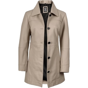 Abrigo Largo de Cuero Genuino Premium para Mujer, Elegante Gabardina Larga, Ropa Personalizada al por Mayor - Product Image 1