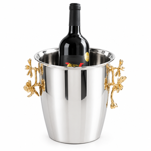 Wholesale Stainless Steel <b>Ice</b> Bucket with Gold Floral Branch Handles Metal Wine Bottle Chiller Champagne <b>Cooler</b> for Hotels & Bar - Product Image 1