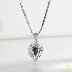 Premium Spider Shape Pendant In Sterling Silver With High Shine Stone Detailing Hip Hop Jewelry - Product Image 4