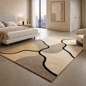 Modern Geometric <b>Cushioned</b> Anti-Slip Area Rug Neutral <b>Beige</b> Black Abstract Carpet for Dining Room Prayer Travel Floor Mat Home - Product Image 4