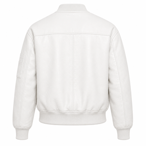 Blouson de moto blanc pour femme en cuir véritable imperméable réversible écologique col montant manches longues poche plaquée fermeture éclair - Product Image 2
