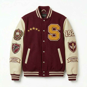 Veste universitaire vintage pour homme en laine avec manches en cuir, style bomber, veste de baseball d'hiver, veste de collège universitaire - Product Image 1