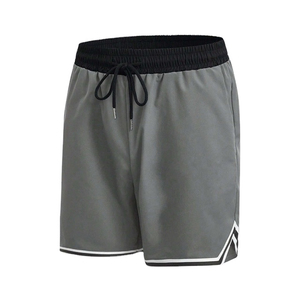 Shorts gris pour homme en polyester à séchage rapide avec cordon de serrage à la taille et bande latérale, style sportif - Product Image 1