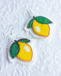 <b>Fashionable</b> Embroidered Seed Bead Flower and Leaf Design <b>Drop</b> <b>Earrings</b> - Product Image 5