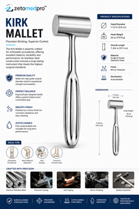 Maillet KIRK en acier inoxydable, tête de 1,5 pouce de diamètre, poids de 26 oz, ZETOMEDPRO - Product Image 2