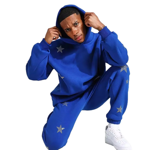 Men's <b>Blue</b> Star <b>Glitter</b> Print Tracksuit Hoodie Pants Streetwear Full Length Loose Fit Autumn Wear - Product Image 3